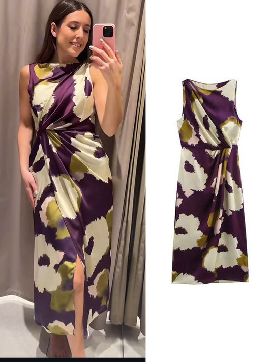 TRAF Women Summer Long Dresses 2025 New Fit Party Fashion Vintage Female Sleevel