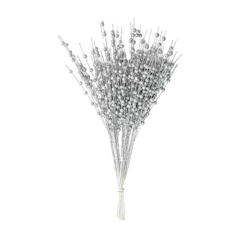 43cm Christmas Decor Foam Artificial Flowers Golden Glitter Berries Bouquet New Year Wreath Home Room Table Wedding Decoration