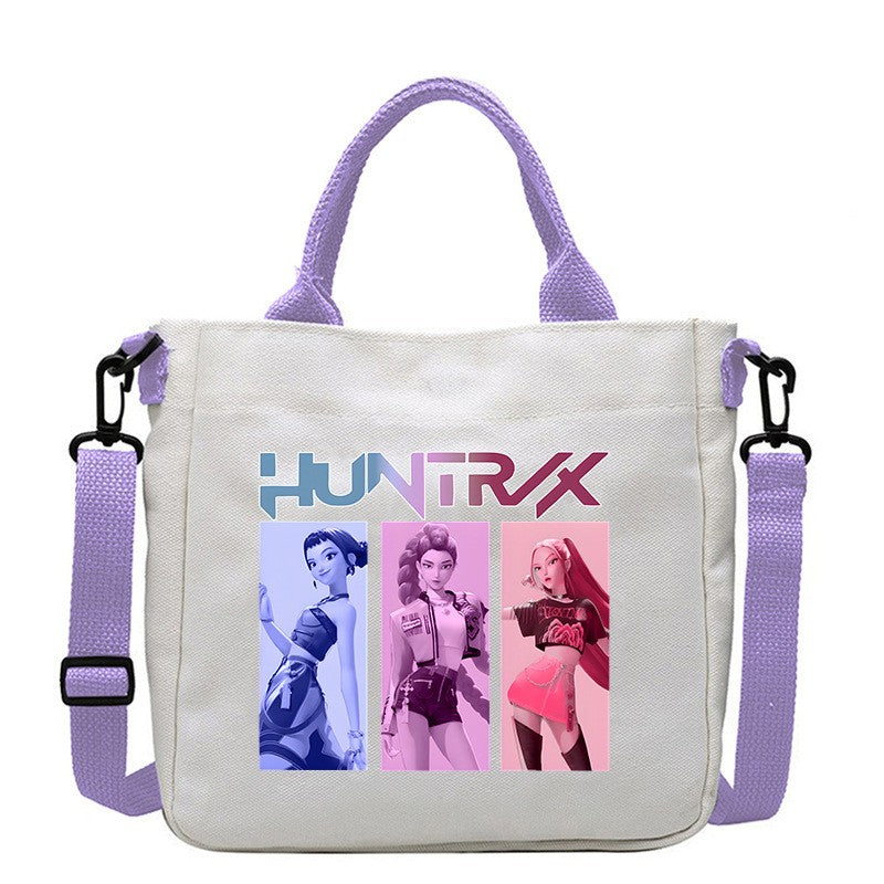 Kawaii KPop Demon Hunters Fashion Shoulder Bag Cartoon Handbag Large Capacity Crossbody Bag Portable Canvas Storage Bags Gift