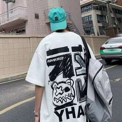 M-8xL Spring Men's T-shirt Short Sleeve Cartoon Graffiti Print Male Female Alphabet