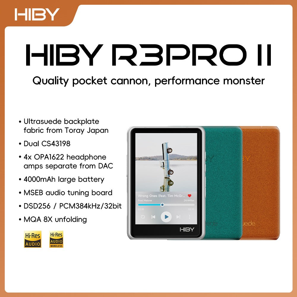 HiBy R3 Pro II / Gen 2 Reprodutor de Música HiFi MP3 USB DAC Amplificador de Fone de Ouvido CS43198*2 OPA1622*4 4000mAh Saída 480mW DSD256 MQA 8X PD2.0