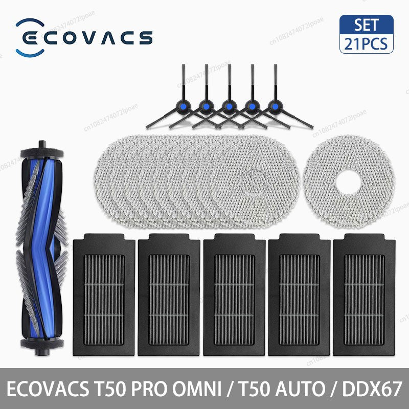 Acessórios para Aspirador Robô ECOVACS T50 PRO OMNI / T50 AUTO / DDX67 Escova Principal Escova Lateral Filtro Hepa Pano de Limpeza Saco de Pó Peças