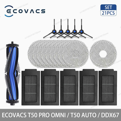 Acessórios para Aspirador Robô ECOVACS T50 PRO OMNI / T50 AUTO / DDX67 Escova Principal Escova Lateral Filtro Hepa Pano de Limpeza Saco de Pó Peças