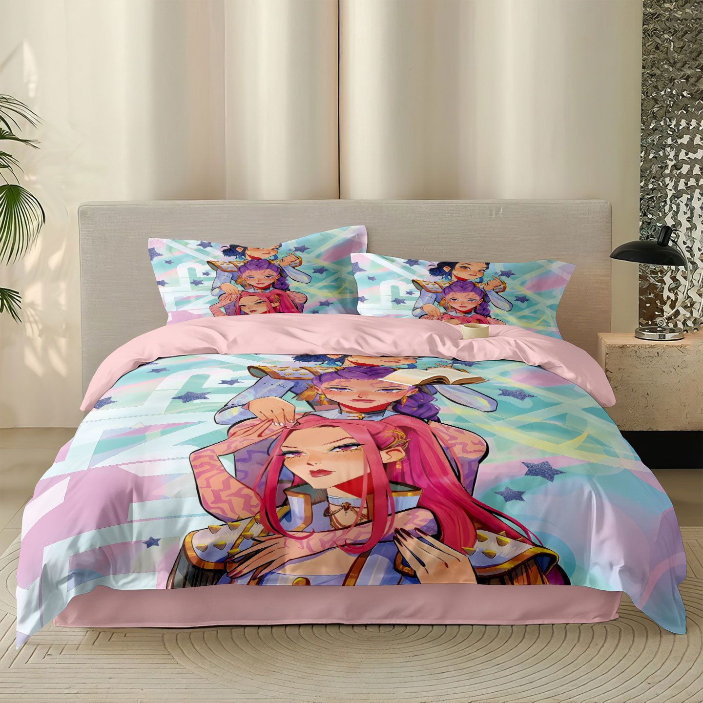 Kpop Demon Hunters Huntrix Bedding Set - Single to King Size, Anime Print Duvet Cover Sets for Adult Bedrooms