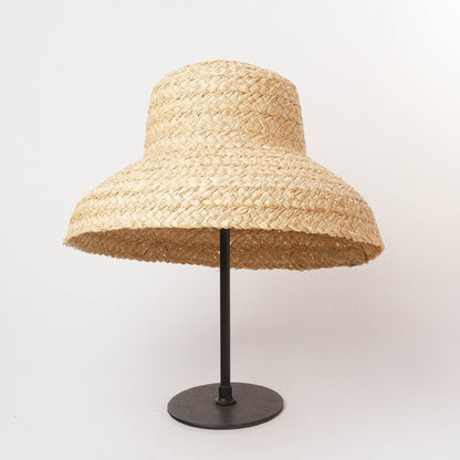Chapéus de Verão Femininos Retrô Aba Reta Caída Chapéu de Palha de Ráfia Feito à Mão Chapéu de Palha de Praia de Proteção Solar Feminino para Ambientes Externos