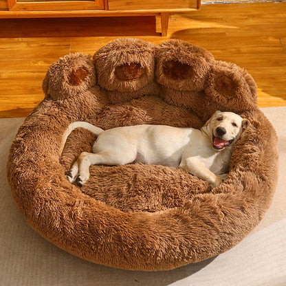 Cama Calmante em Formato de Pata para Pets, Cama de Rosca de Pelúcia Sintética para Cães e Gatos, Lavável à Máquina, Base Antiderrapante