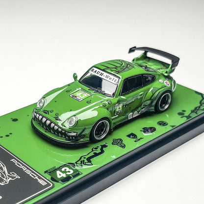 In-Stock Flame 1:64 Rwb 993 964 Pink/Green Dinosaur Paint Simulation Alloy Miniature Die-Cast Car Model Custom Children Toy Gift