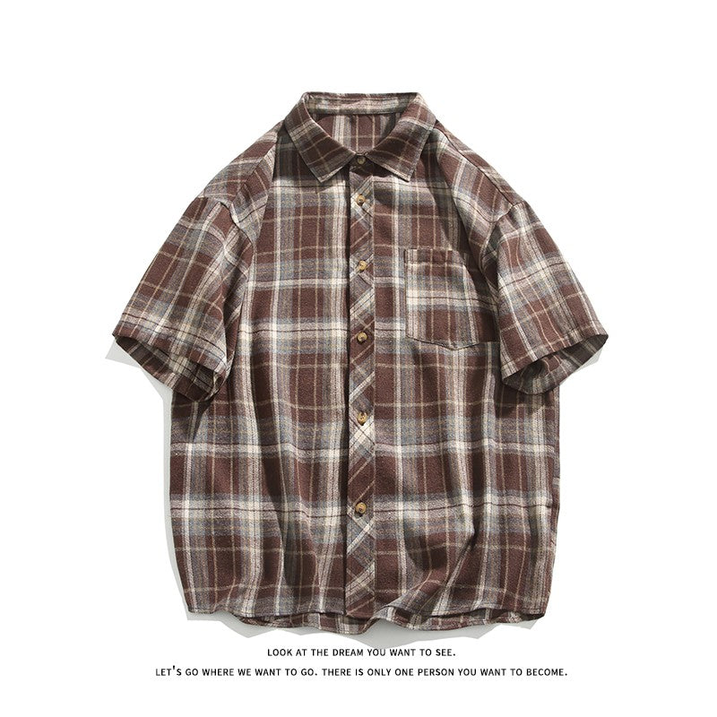 2025 Mens Cotton Plaid Style Cargo Shirts Casual Dress Short Sleeve Work Streetwear Blouses M-5XL
