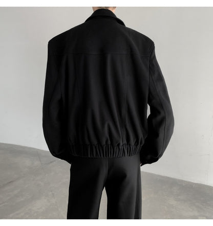 Short Jacket Men's Autumn Winter Handsome American Shoulder Pad Coat High-end Lapel Baseball Uniform