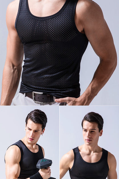 Men's Ice Silk Mesh Tank Tops Gym Stringer Transparent Bodybuilding Sleeveless Shirt Fitness Vest Male mesh Muscle Singlets
