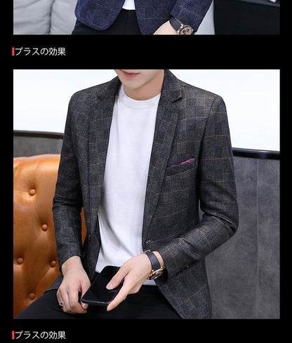 The 2025 autumn checkered suit jacket is a stylish, cool, casual, business and trendy Korean-style fitted suit jacket top