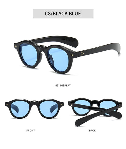 Óculos de sol pequenos redondos da moda femininos retrô com lentes transparentes Ocean Shades UV400 masculinos com rebites estilo punk
