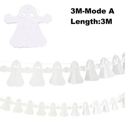 3Meter Halloween Hanging Garland Bunting Bat Pumpkin Ghosts Spider Paper Banner Halloween Party Decorations Horror Props