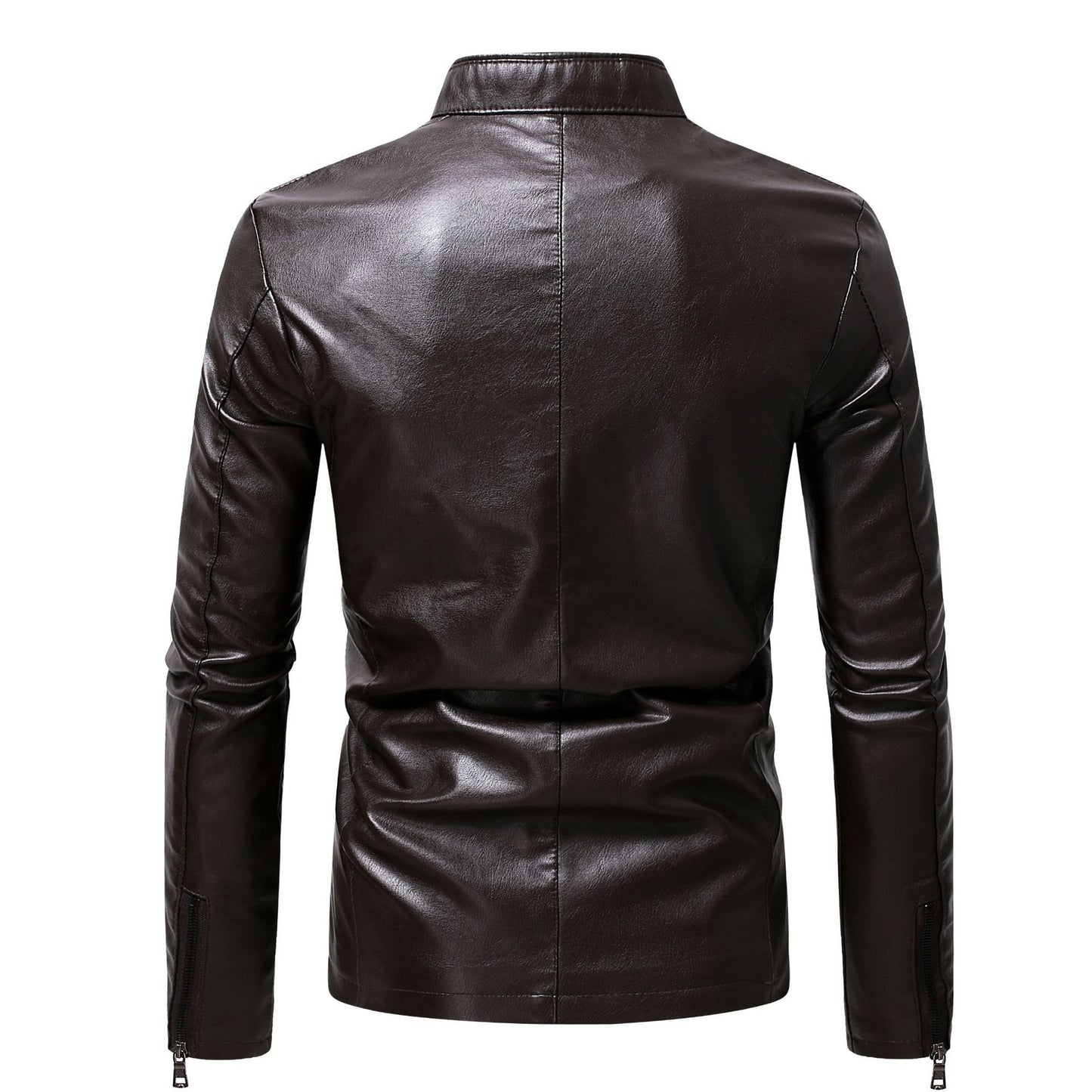 2024 Spring New Men's Business Casual Slim Long-sleeved Pu Leather Jacket Jacket Side Seam Pocket Zipper Solid Color