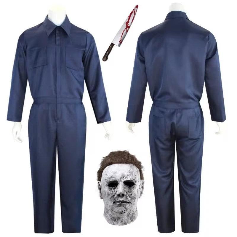 Halloween Myers Cosplay Costume Michael Outfits Anime Bloody Killer Cos Jumpsuit Horror Mask Party Costume for Adult Men Women