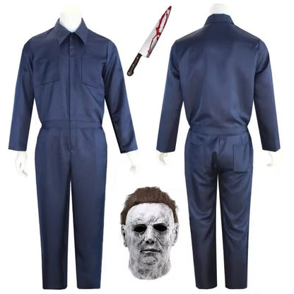 Halloween Myers Cosplay Costume Michael Outfits Anime Bloody Killer Cos Jumpsuit Horror Mask Party Costume for Adult Men Women