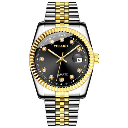 Watches for Women Simple Casual Student Fashion Quartz Diamond-Encrusted Steel Band Calendar Gold Set Men's Watch Couple