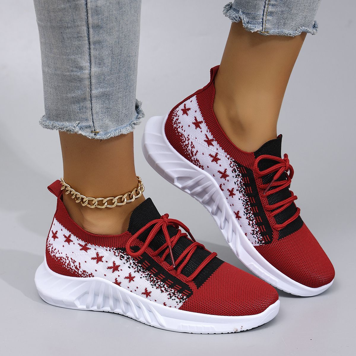 Spring and Autumn New Women's Casual Lace up Comfortable, Breathable, Lightweight and Wear-Resistant Sports Shoes