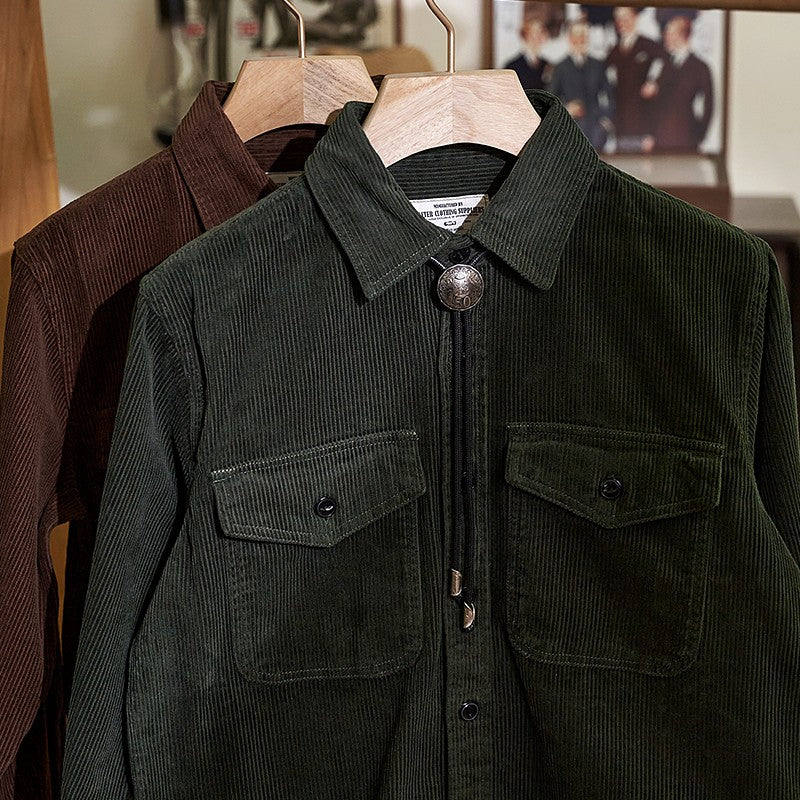 Autumn and Winter New American Retro Thick Corduroy Solid Color Cargo Shirt Men's Pure Cotton Long-sleeved Pocket Casual Blouses