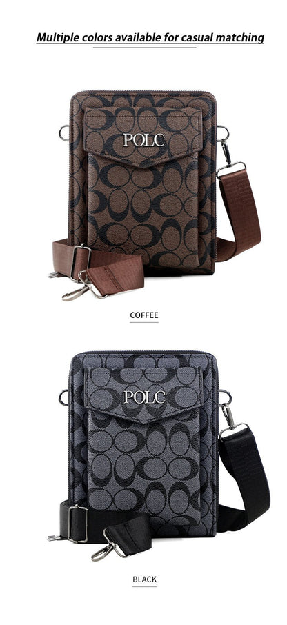 Business men's printed crossbody bag, shoulder bag, double zipper, large capacity ID bag, mobile phone bag, hanging bag