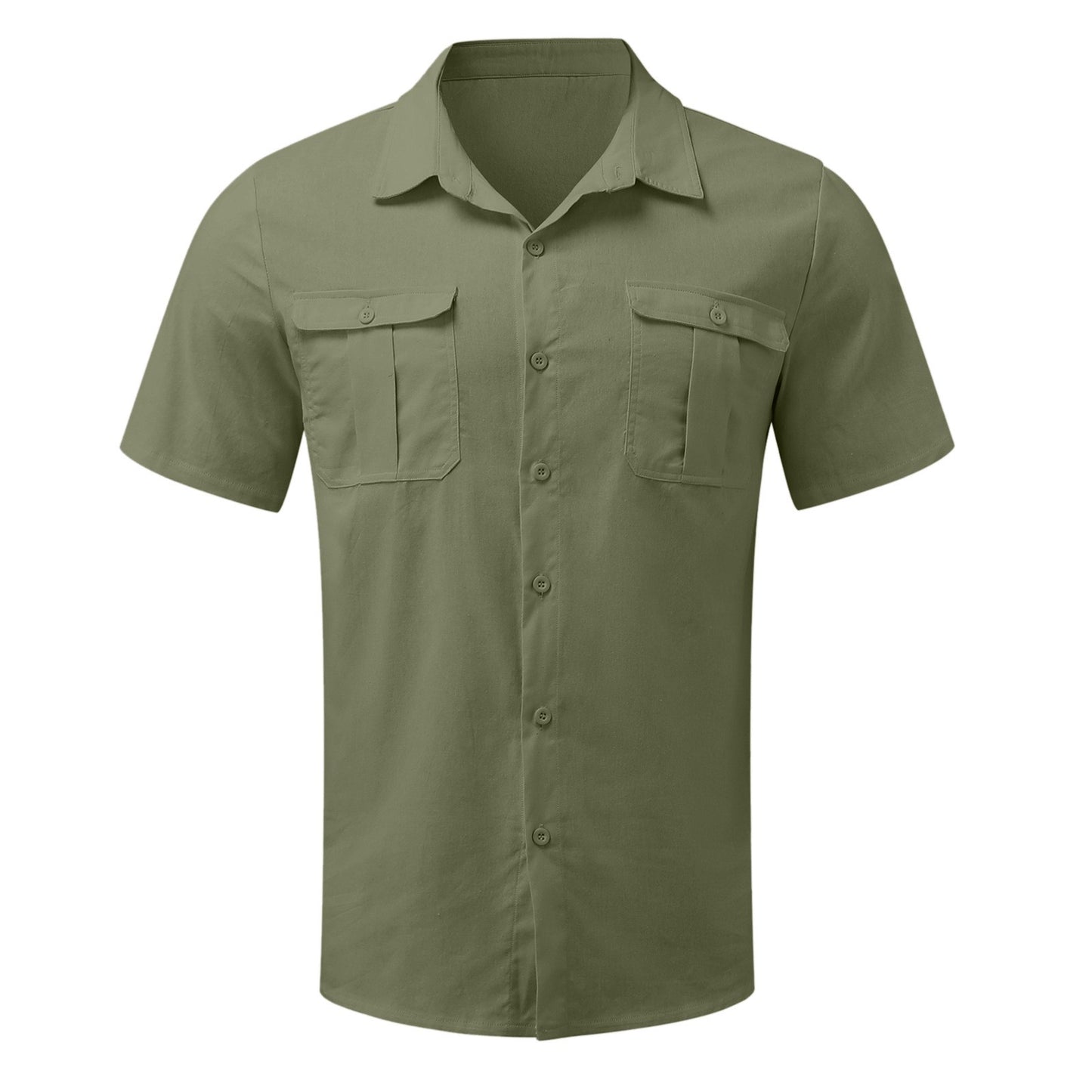 Cotton Linen Hot Sale Men Short-Sleeved Shirts Summer Solid Color Stand-Up Collar Casual Beach Style Plus SizeMale Shirts M-5XL