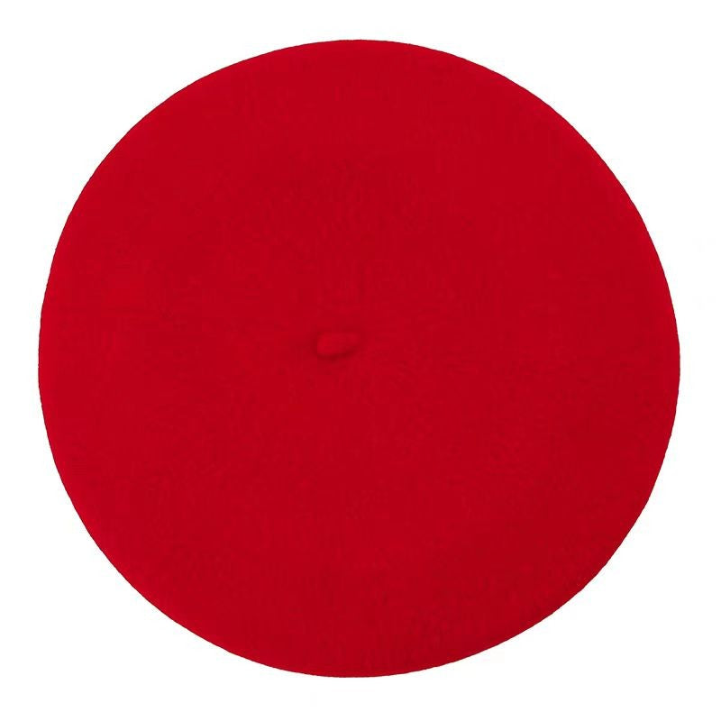 Boina de lã sintética quente de inverno feminina meninas artista francesa gorro chapéu vermelho preto roxo bege laranja Kawaii bonés de topo plano aquecedores