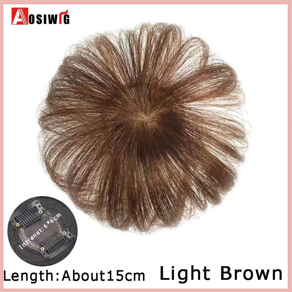 Perucas de cabelo encaracolado sintético AOSI castanho preto, substituição de extensões de cabelo tipo topete, apliques femininos com franja