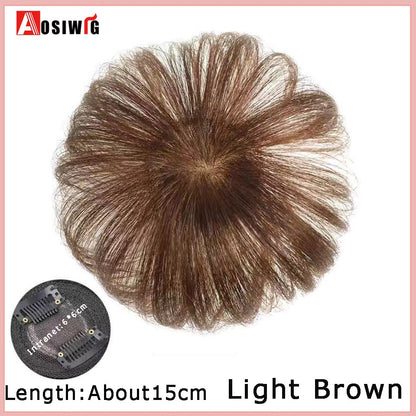 Perucas de cabelo encaracolado sintético AOSI castanho preto, substituição de extensões de cabelo tipo topete, apliques femininos com franja