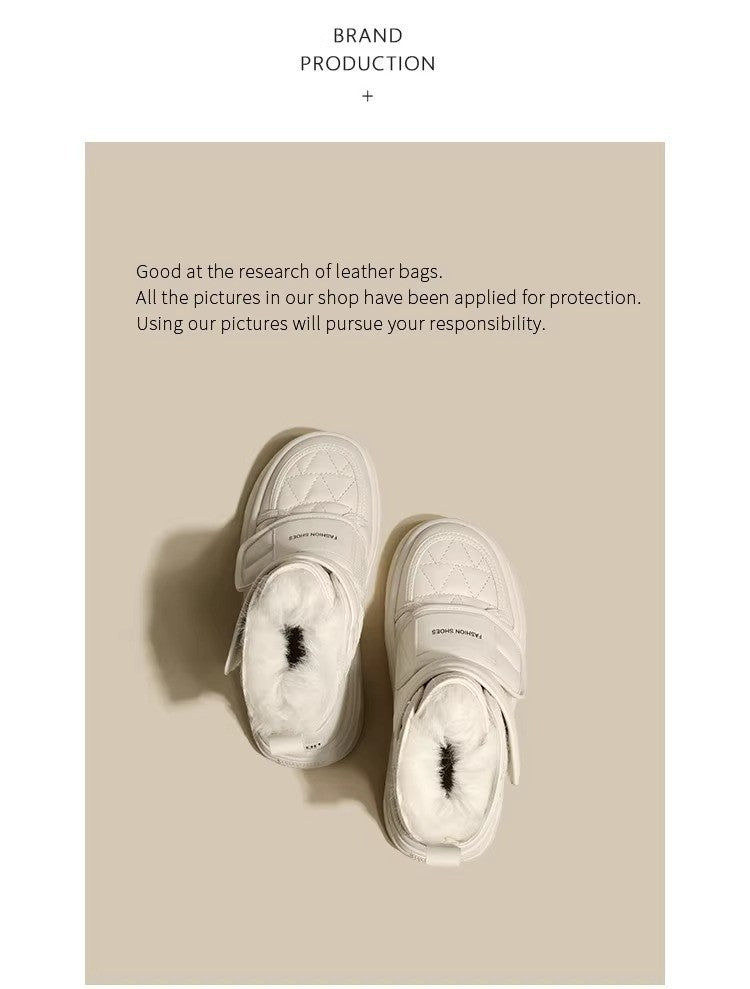 Fur White Boots Women Padded Cotton Shoes Winter Warm Pu Leather Snow Boots Footwear Thick Bottom Plush Short Ankle Boots