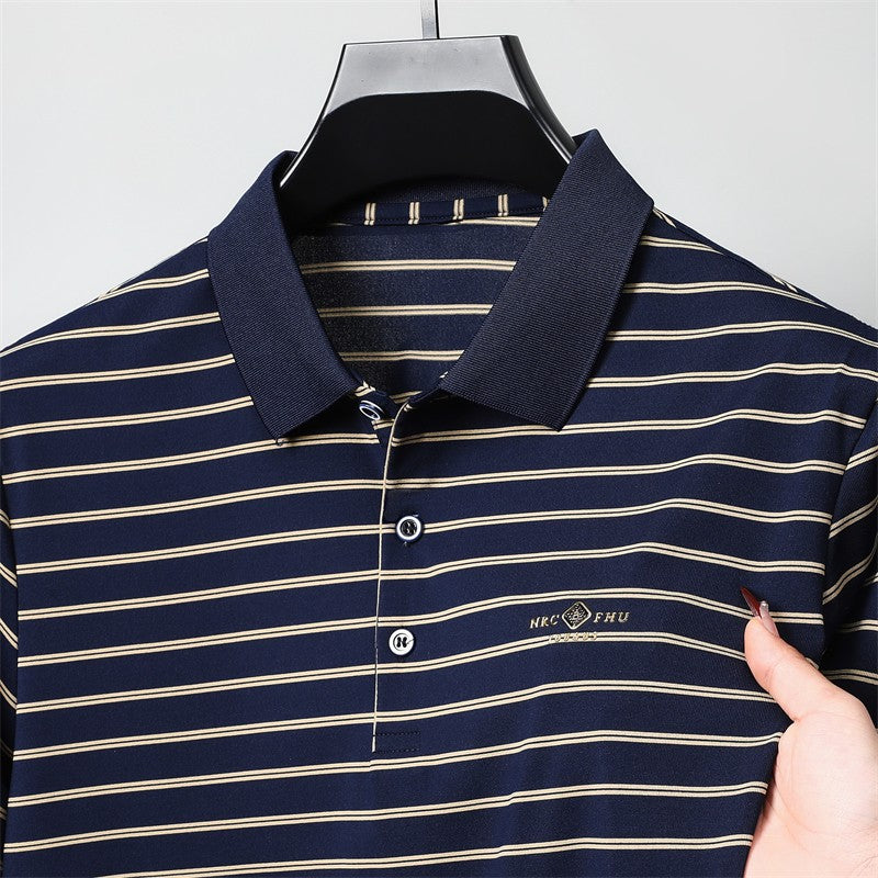 Men's Casual and Fashionable Striped Short Sleeved Polo Shirt Summer Comfortable Sweat Absorbing Breathable and Versatile Top