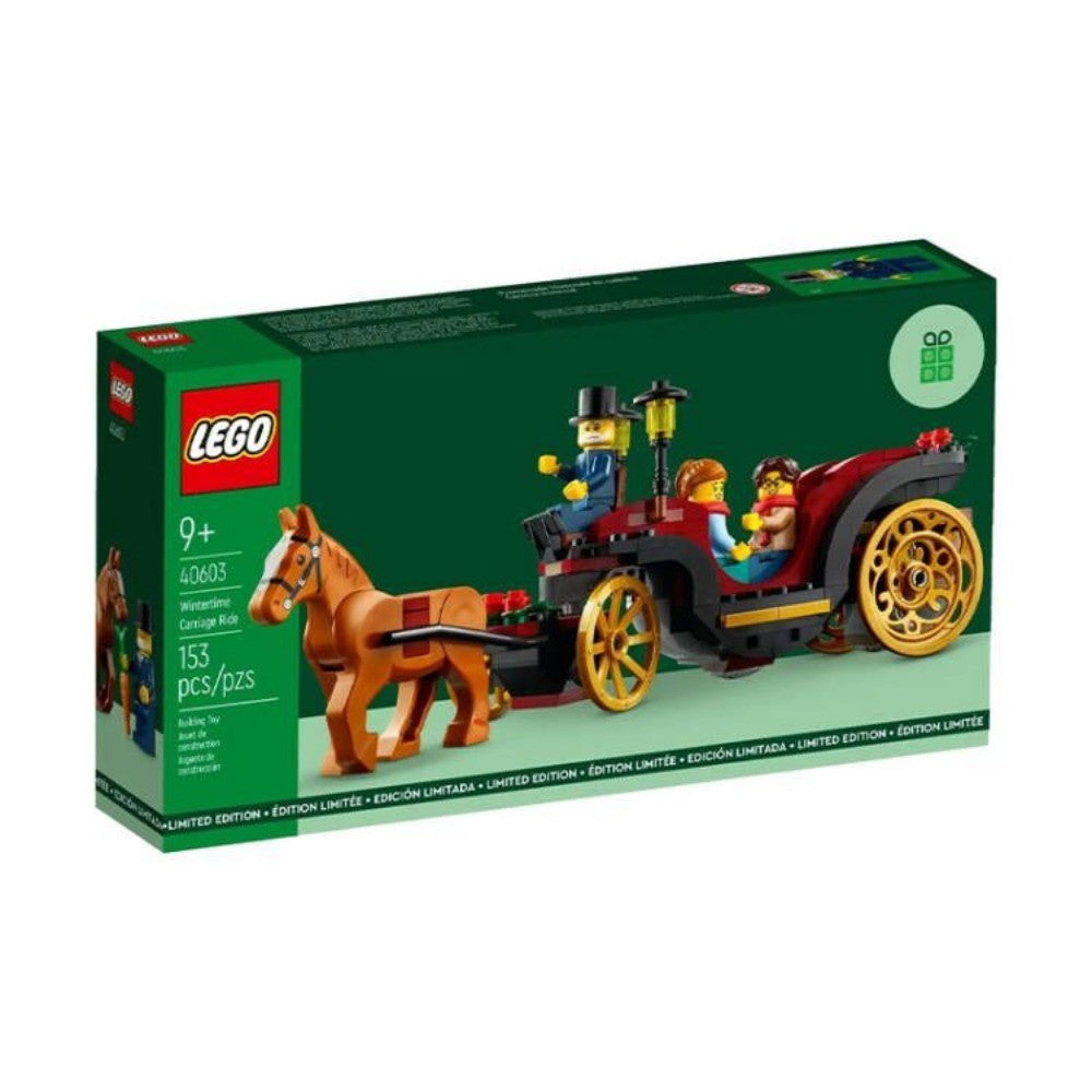 LEGO Passeio de Carruagem de Inverno 40603 GWP - Minifiguras Festivas, Rodas Douradas e Design Encantador para a Alegria do Feriado (153 pçs)