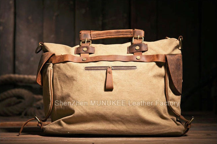 Vintage Military Canvas + Genuine Leather Men Shoulder Bag Sling Crossbody Bag Tote Handbag Men Canvas Messenger Bag  Leisure