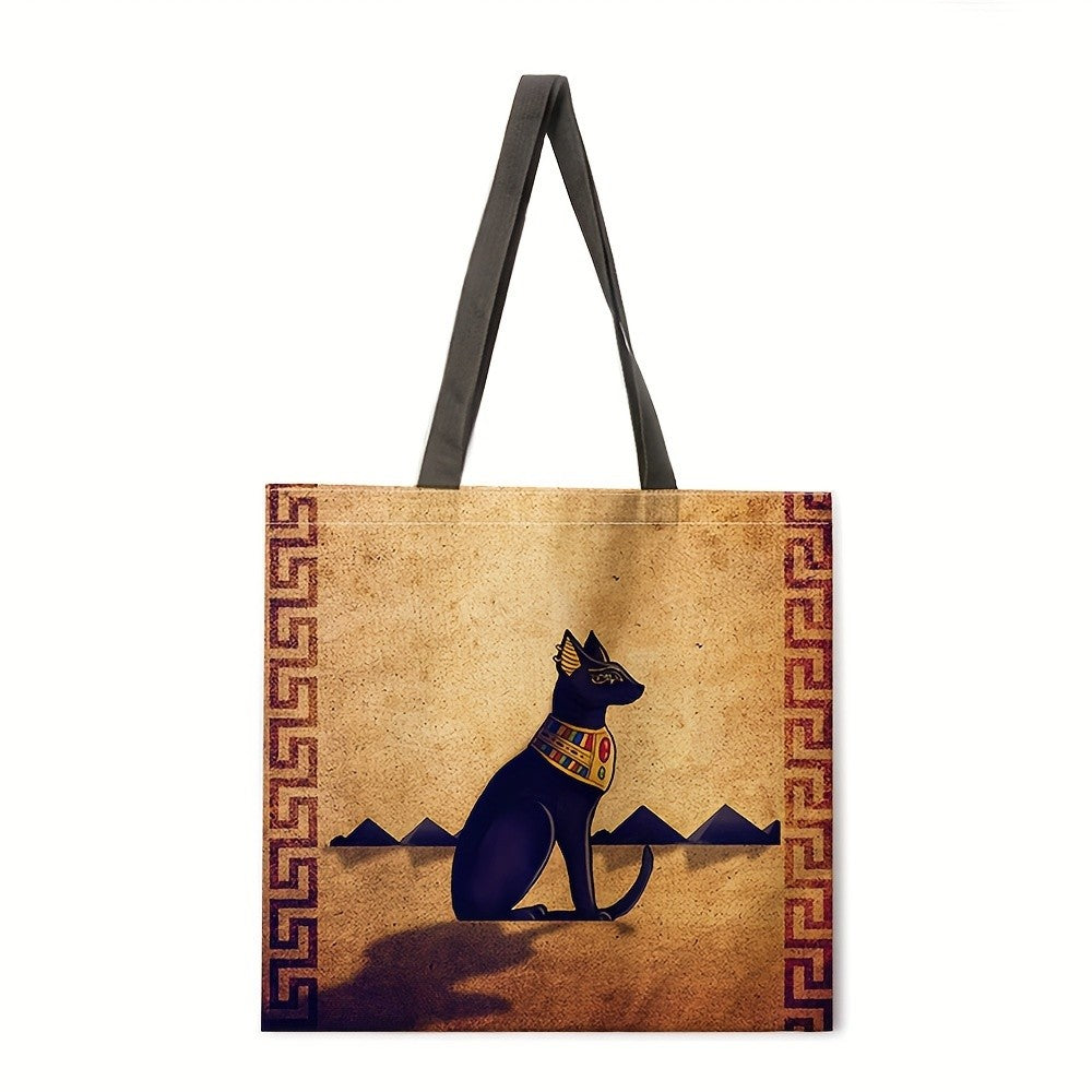 Egyptian Art Print Linen Tote Bag  Foldable Shoulder Handbag for Beac Casual Shopping Bag Daily Handbag Multi-functional