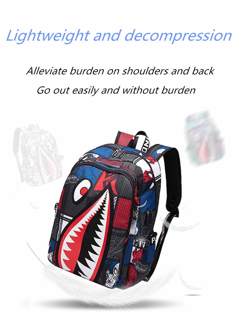 Mochila Escolar Infantil Mochila de Viagem Desenho Tubarão Mochila de Aluno do Ensino Fundamental Mochila Infantil