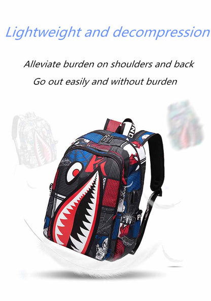 Mochila Escolar Infantil Mochila de Viagem Desenho Tubarão Mochila de Aluno do Ensino Fundamental Mochila Infantil