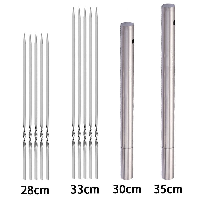 50Pcs Espeto de Churrasco de Aço Inoxidável Portátil Reutilizável com Tubo Espeto de Kebab de Ferro para Ferramentas de Acampamento e Piquenique ao Ar Livre