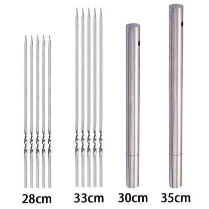 50Pcs Espeto de Churrasco de Aço Inoxidável Portátil Reutilizável com Tubo Espeto de Kebab de Ferro para Ferramentas de Acampamento e Piquenique ao Ar Livre