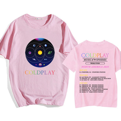 Cold-play Music of The Spheres World Tour 2025 Tshirts Cotton Tees Heavy Mental Fashion Graphic T-shirt Short Sleeve Unisex Tops