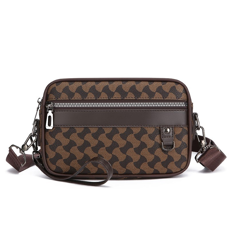 Fashion Business Shoulder Bag PU Leather Men Clutch Bag Wide Strap Crossbody Bag Designer Casual Male Messenger Pack Phone Purse