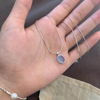 Colar com Pingente Simples Oval de Pedra da Lua e Água-marinha para Mulheres Meninas Corrente Cobra de Luxo Colar da Moda Joias Presentes