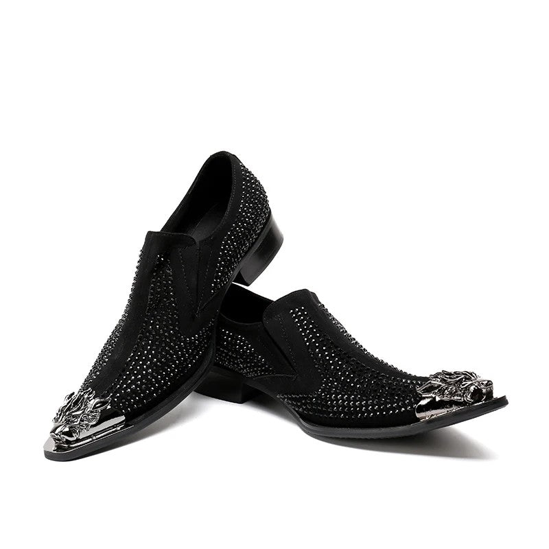 luxury mens shoes Stick diamond red  metal pointed party wedding Dress shoes man