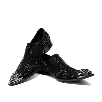 luxury mens shoes Stick diamond red  metal pointed party wedding Dress shoes man