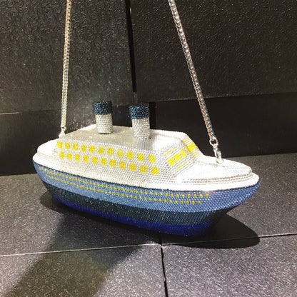 New Boat Crystals Clutch Purse RED Blue Women Gems Evening Clutch Bag Wedding Bridal Minaudiere Rhinestones Handbags and Purses