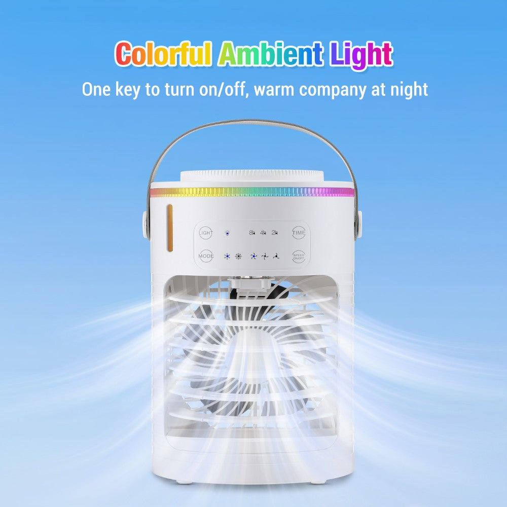 Ar Condicionado Portátil Ventilador de Mesa Spray Duplo Atomização Ultrassônica 3/4 Velocidades Silencioso Refrigerador de Ar Luz Noturna Ventilador Elétrico Doméstico