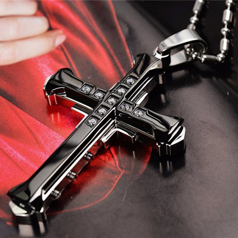 2025 Novo Colar com Pingente Cruz para Homens Simples Legal Zircônia Ouro Preto Corrente de Aço Inoxidável Joia Hip Hop Punk Presente