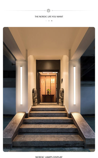 Modern Waterproof Outdoor Long Strip LED Wall Light IP65 Wrought Iron Wall Light Garden Porch Wall Light 110V 220V Lighting