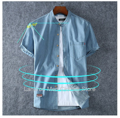 Denim Shirts Men Cotton Short Sleeve Summer Casual Jeans PLus Size 5XL 6XL 7XL Big Thin Boys Loose Blouse 8XL Man Male Camisa