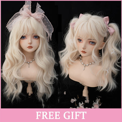 LM? Peruca de cosplay branca ombre de ondas corporais longas, perucas sintéticas resistentes ao calor, perucas Lolita naturais de parte média para mulheresW
