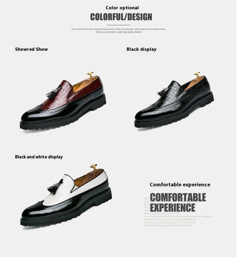 2024 new lazy man slip-on bean shoes men's business casual crocodile print 46 large size fringed leather shoes men