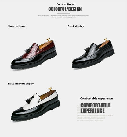 2024 new lazy man slip-on bean shoes men's business casual crocodile print 46 large size fringed leather shoes men